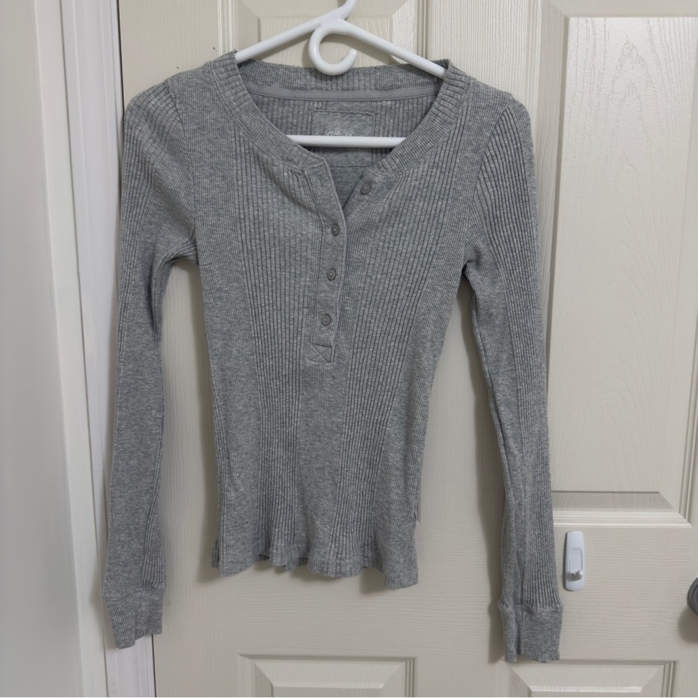 Medium Aerie Gray Ribbed Women's Top - Cotton